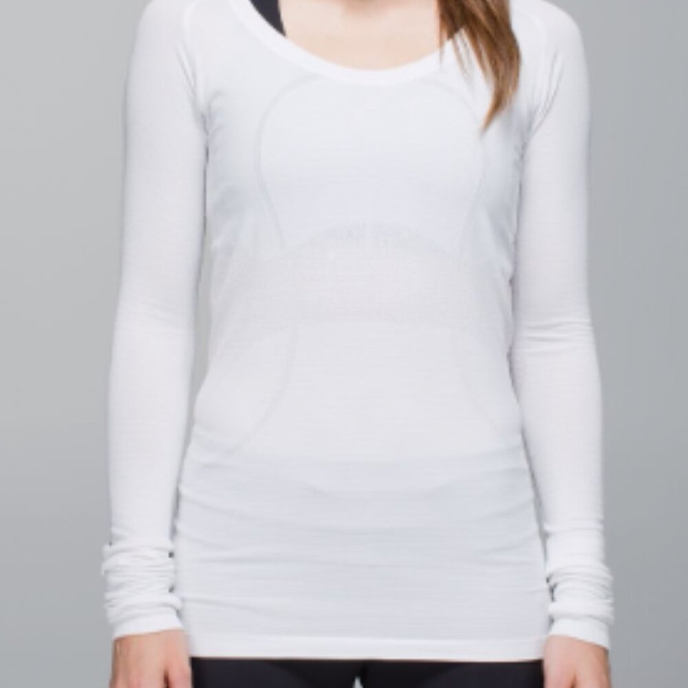 (6026)  🍋 LULULEMON RUN: Swiftly Tech Long Sleeve Crew Sz 6 WHITE VGUC - Picture 2 of 11